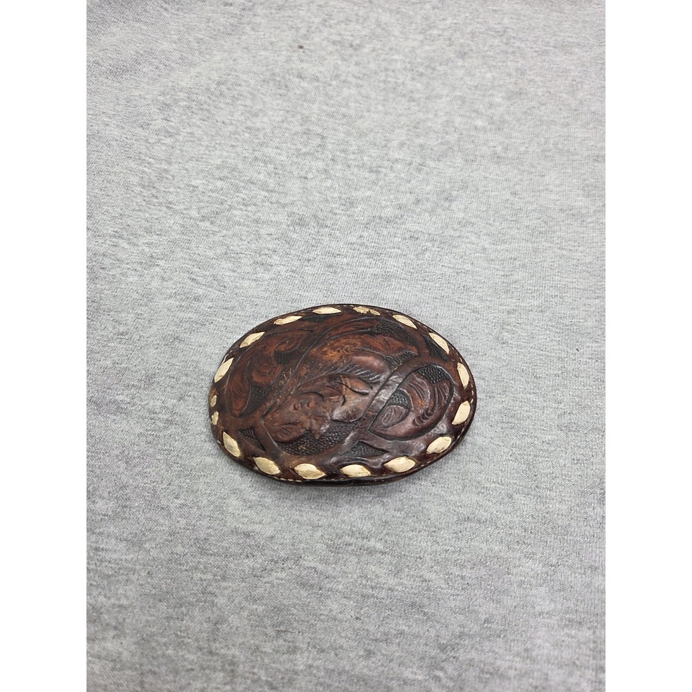 Women's Handmade Tooled Leather Belt Buckle Vintage Oval Western Floral